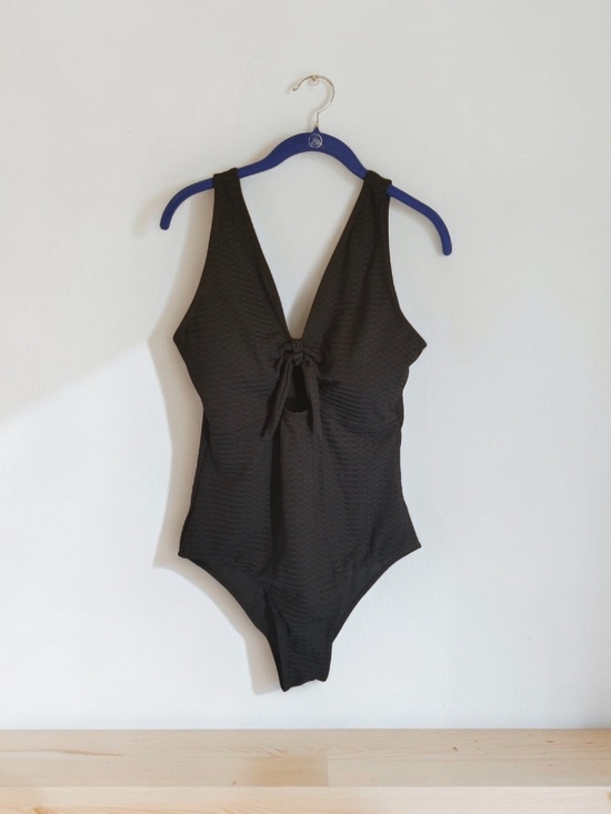 SHEIN Other - SHEIN Black Textured One-Piece Swimsuit with Front Tie